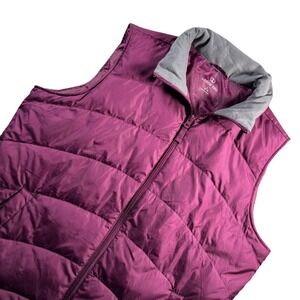 Lands End Womens L 14-16 Puffer Down Filled Vest  Maroon Quilted Zip Up 443707